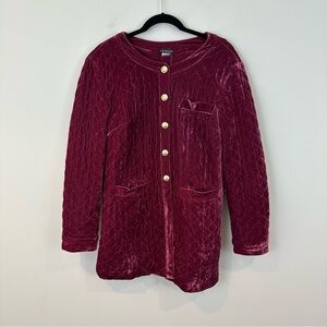 VENUS Burgundy Deep Red Velvet Long Jacket with Gold Buttons & Pockets Size 10